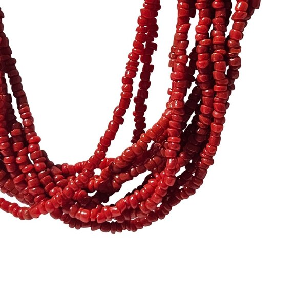Elegant Retro Red Seed Beaded Chunky Necklace Multi Strand Fashion Jewelry Women - Picture 2 of 5
